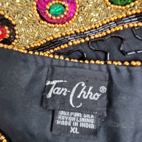 *VINTAGE*TAN CHHO Silk Sequin Jeweled Beaded Jacket - Picture 14 of 16